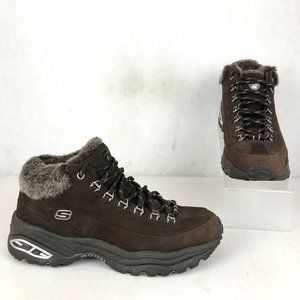 Skechers Women's Size 10 Sport Premium Swanky Brown Leather Faux Fur Boots